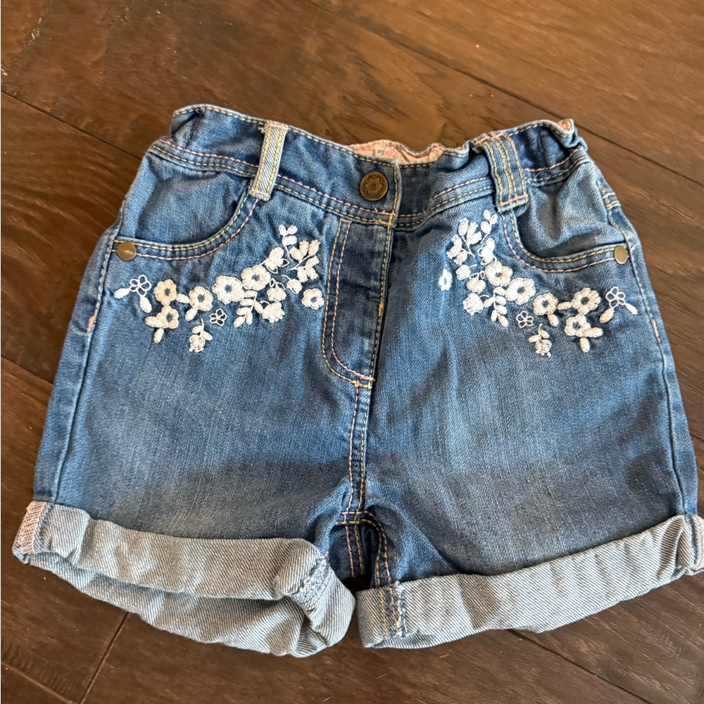 George Blue Denim Shorts with Floral Detail